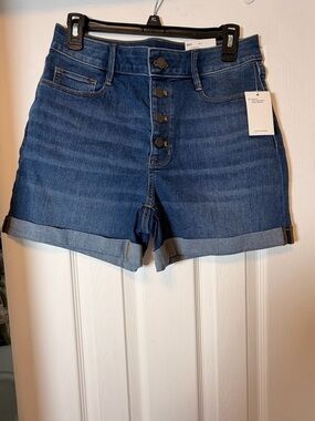 Nine West Dark Blue Button-Front Cuffed Denim Shorts